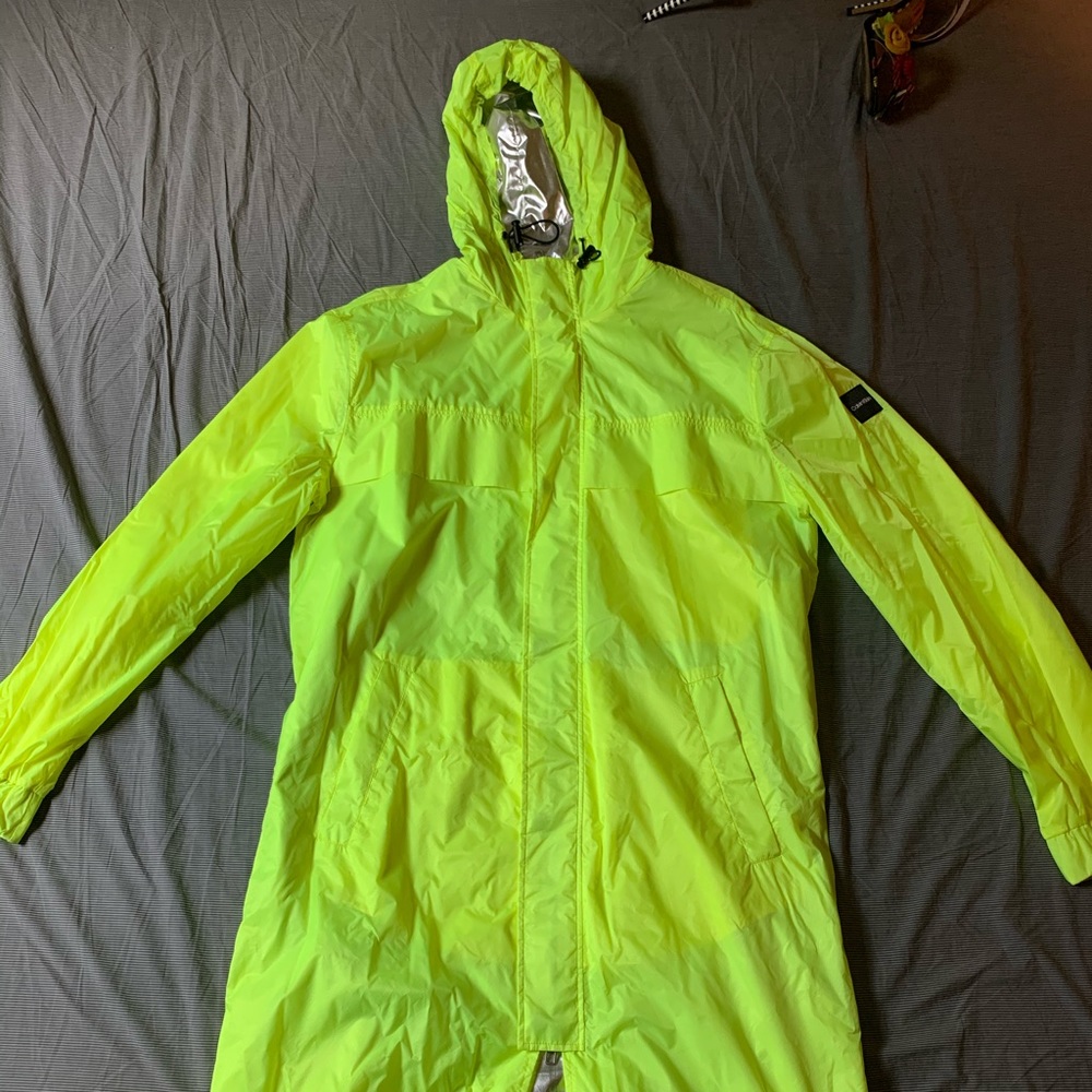 Calvin Klein Nylon Hooded Rain Jacket, Neon Yellow